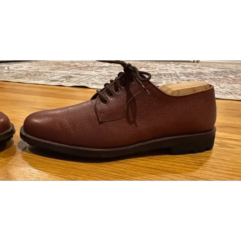 Salvatore Ferragamo Studio Brown Pebble Grain Leather Vibram Lug Derby Shoes 9D